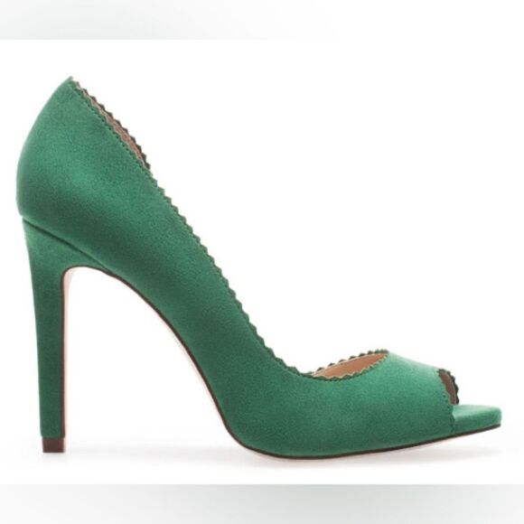 Zara Green D’Orsay Suede Open Peep Toe Pumps - Picture 1 of 14